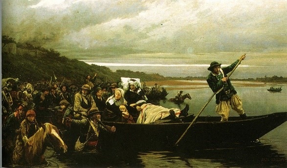 Le Général Lescure blessé passe la Loire à Saint-Florent - Tableau de Jules Girardet - 1882