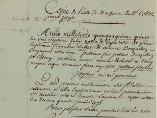 Copie de l’acte de naissance de Pierre Joseph Cottet (issue de son dossier de Légion d’honneur)
