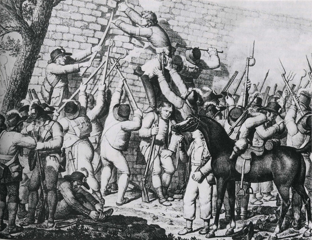 Henri de La Rochejaqulein montant sur les épaules d’un frère Texier à la prise de Thouars du 5 mai 1793
