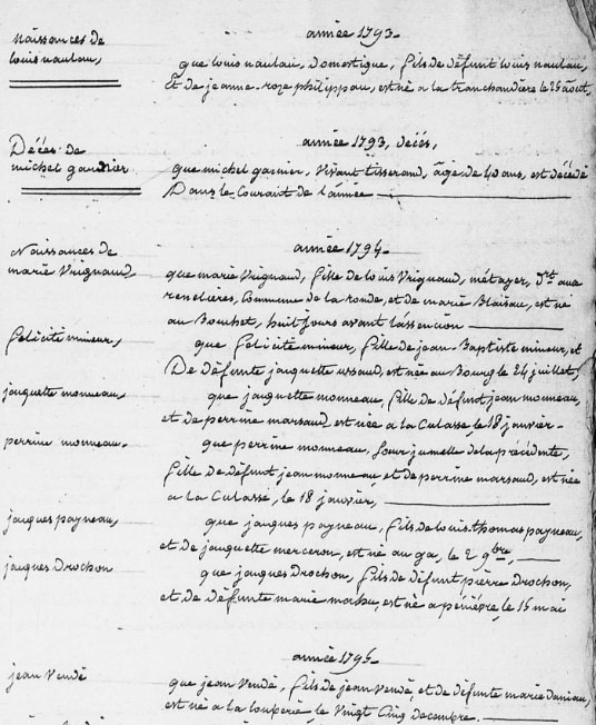 Registre reconstitué de La Foret sur Sèvre Traces des Guerres de Vendée dans les registres d'état civil et de catholicité du Nord Deux-Sèvres