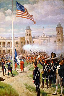 Première levée des couleurs Américaines en décembre 1815 (tableau de Hure de Thulstrup)