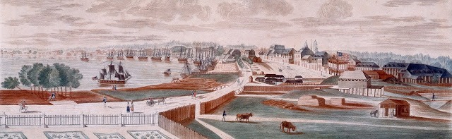 Vue de La Nouvelle-Orléans en 1803 depuis la plantation de Marigny par J. L. Bouquet de Woiseri