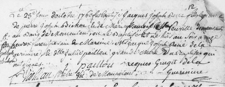 Jacques Bichon né en octobre 1760 à Moncoutant y épousa en 1782 à Marie (Perrine) Rabani (Rabany) de Boismé.[5]